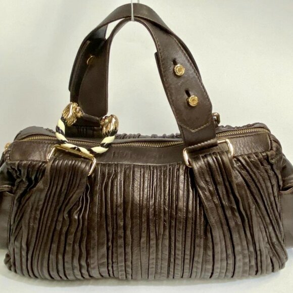 Bvlgari Bronzed Lambskin Leather Plisse Leoni Handbag - Picture 15 of 16